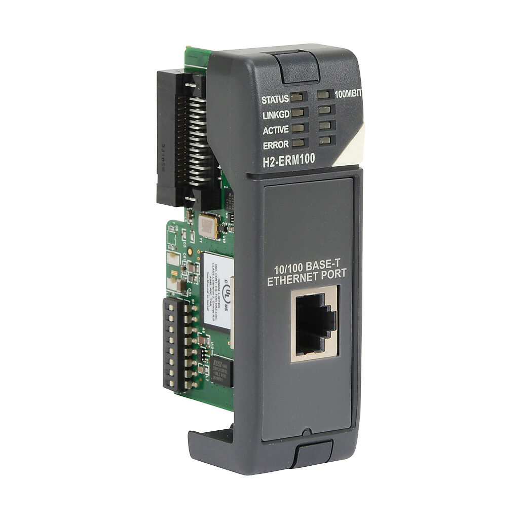 H2-ERM100 - DirectLOGIC DL205 remote I/O module, 1 port, (1) Ethernet 10/100Base-T port(s). For use with D2-240, D2-250, D2-250-1, D2-260, D2-262 or Do-more H2 series CPUs.