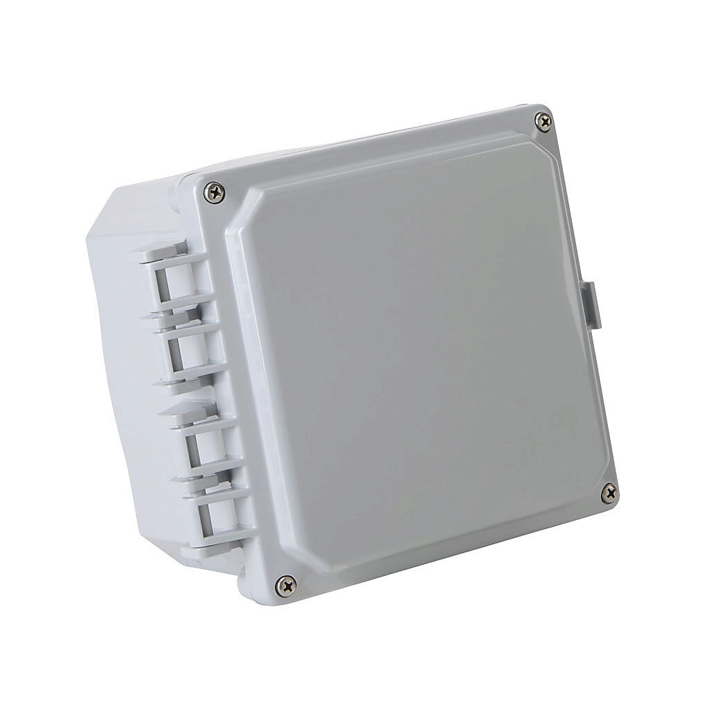 H6064HF-6P-P10 - Integra Premium series enclosure, NEMA 1/2/3/3R/3S/4/4X/6/6P/12/13, 6 x 6 x 4in (HxWxD), wall mount, polycarbonate, light gray, gloss finish, hinged screw cover.