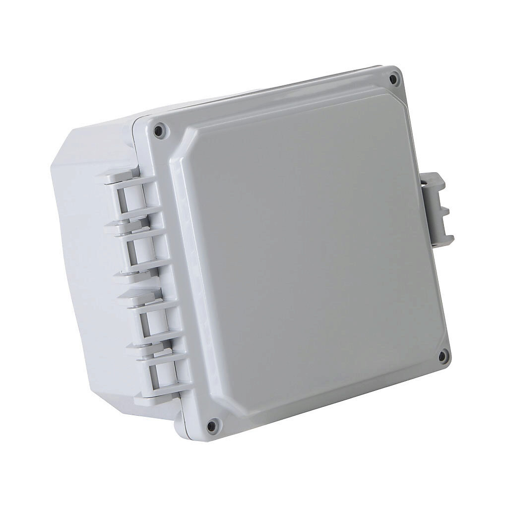 H6064HFNL-P10 - Integra Premium series enclosure, NEMA 1/2/3/3R/3S/4/4X/12/13, 6 x 6 x 4in (HxWxD), wall mount, polycarbonate, light gray, gloss finish, single-door, glass-filled nylon quick-release latch, padlock hasp and staple.