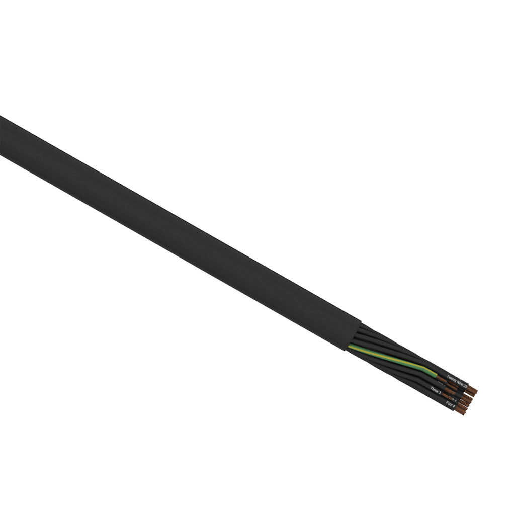 H62939-1 - Helukabel TrayControl 600 flexible control cable, unshielded, 30 conductors (includes ground), 16 AWG, bare copper, PVC/Nylon conductor insulation material, black with white numbers and green/yellow ground, PVC jacket, black, cut to len...