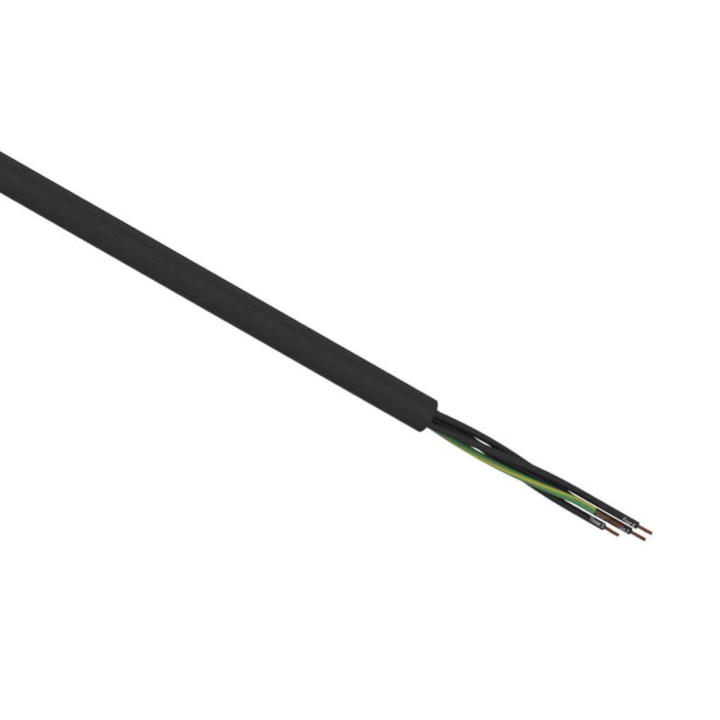 H62973-1 - Helukabel TrayControl 600 flexible control cable, unshielded, 5 conductors (includes ground), 10 AWG, bare copper, PVC/Nylon conductor insulation material, black with white numbers and green/yellow ground, PVC jacket, black, cut to length.