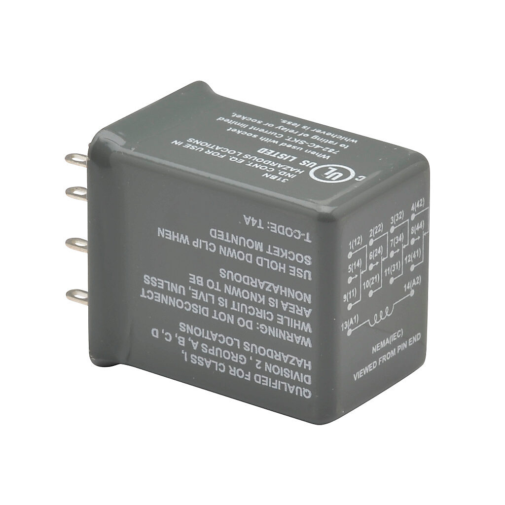 H782-4C3-12A - AutomationDirect ice cube control relay, socket mount, hermetically sealed, 12 VAC coil voltage, 4PDT, (4) N.O., (4) N.C., 3A contact rating, 14-pin. Requires 782-4C-SKT mounting socket. Hazardous location certified.