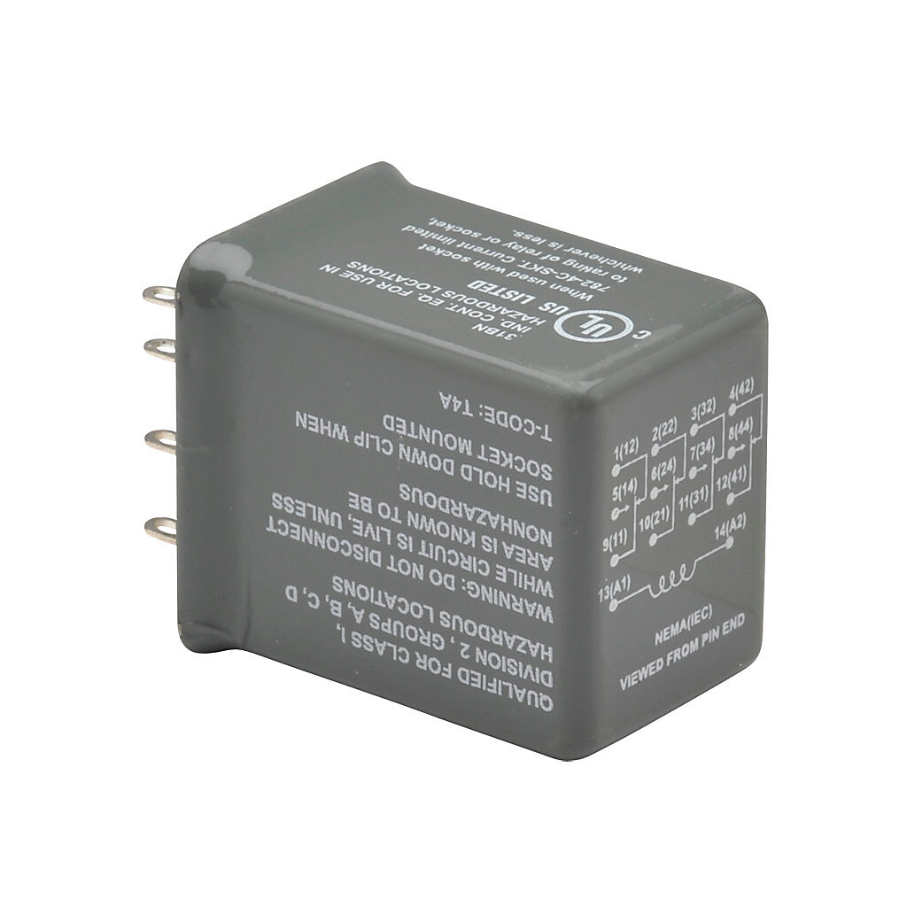 H782-4C3-24D - AutomationDirect ice cube control relay, socket mount, hermetically sealed, 24 VDC coil voltage, 4PDT, (4) N.O., (4) N.C., 3A contact rating, 14-pin. Requires 782-4C-SKT mounting socket. Hazardous location certified.