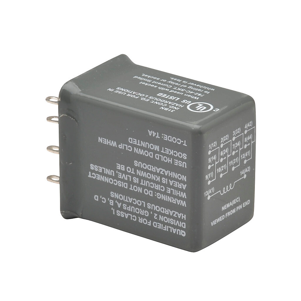 H782-4C5-24D - AutomationDirect ice cube control relay, socket mount, hermetically sealed, 24 VDC coil voltage, 4PDT, (4) N.O., (4) N.C., 5A contact rating, 14-pin. Requires 782-4C-SKT mounting socket. Hazardous location certified.