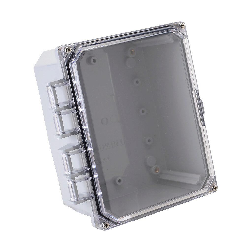 H8064HCF-6P-P10 - Integra Premium series enclosure, NEMA 1/2/3/3R/3S/4/4X/6/6P/12/13, 8 x 6 x 4in (HxWxD), wall mount, polycarbonate, light gray, gloss finish, clear polycarbonate hinged screw cover.