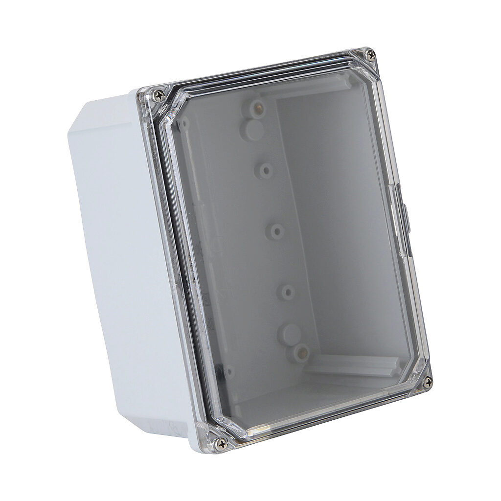 H8064SCF-P10 - Integra Premium series enclosure, NEMA 1/2/3/3R/3S/4/4X/6/6P/12/13, 8 x 6 x 4in (HxWxD), wall mount, polycarbonate, light gray, gloss finish, clear polycarbonate screw cover.