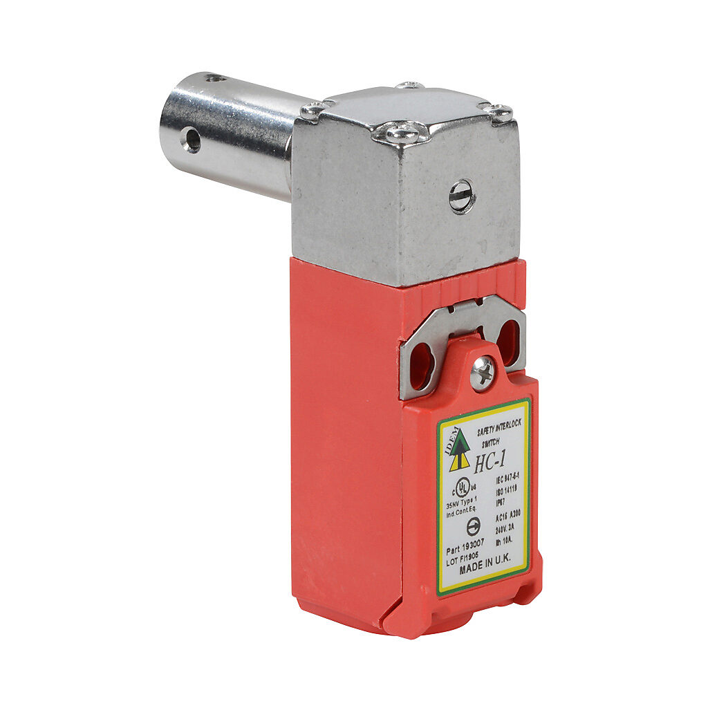 HC-1-193007 - IDEM safety switch, hollow shaft hinge interlock, slow action, (2) N.C. safety output(s), plastic body, 316 stainless steel head, 16mm diameter x 30mm length shaft, (1) M16 cable entry.