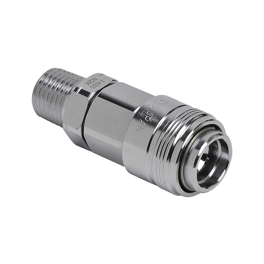 HC14-14M-B - NITRA pneumatic quick disconnect fitting, automatic coupling, chrome-plated steel body, (1) 1/4in male NPT to (1) 1/4in industrial interchange.