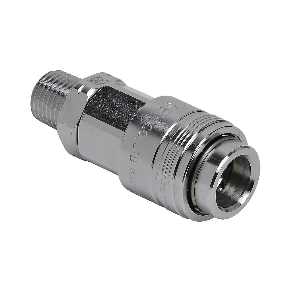 HC14-14M-C - NITRA pneumatic quick disconnect fitting, automatic coupling, chrome-plated steel body, (1) 1/4in male NPT to (1) 1/4in universal.