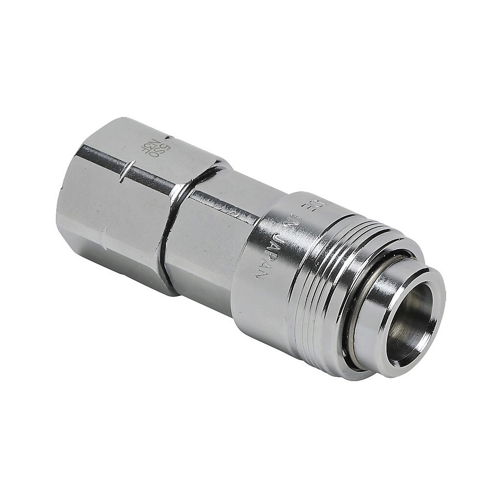 HC14-38F-C - NITRA pneumatic quick disconnect fitting, automatic coupling, chrome-plated steel body, (1) 3/8in female NPT to (1) 1/4in universal.