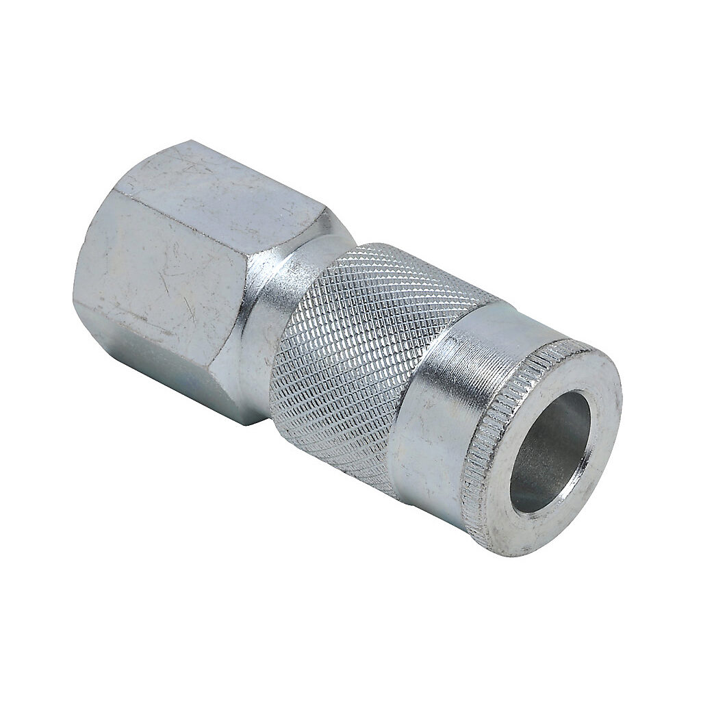 HC38-12F-A - NITRA pneumatic quick disconnect fitting, coupling, steel body, (1) 1/2in female NPT to (1) 3/8in industrial interchange.