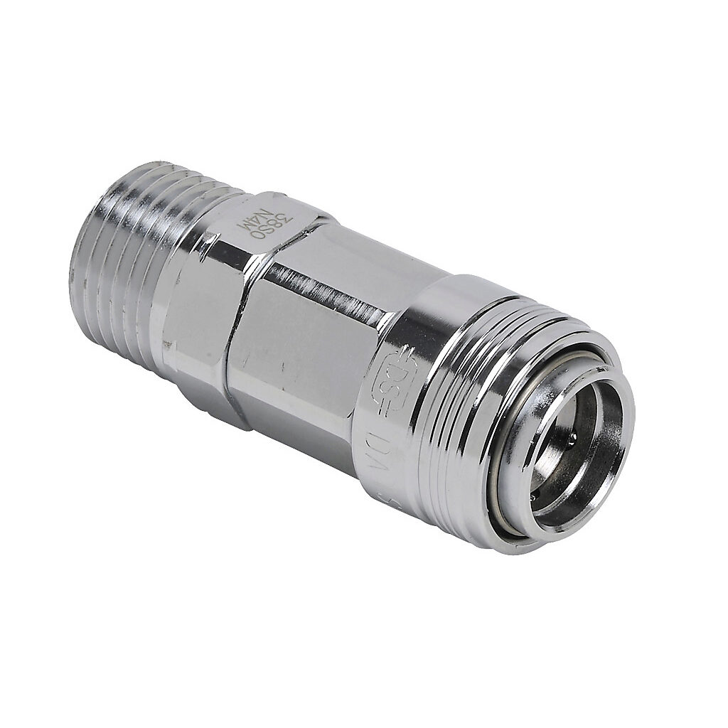HC38-12M-B - NITRA pneumatic quick disconnect fitting, automatic coupling, chrome-plated steel body, (1) 1/2in male NPT to (1) 3/8in industrial interchange.