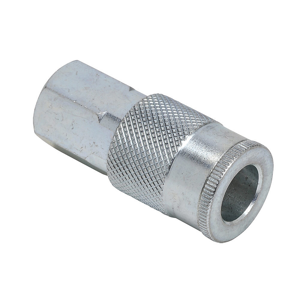 HC38-14F-A - NITRA pneumatic quick disconnect fitting, coupling, steel body, (1) 1/4in female NPT to (1) 3/8in industrial interchange.