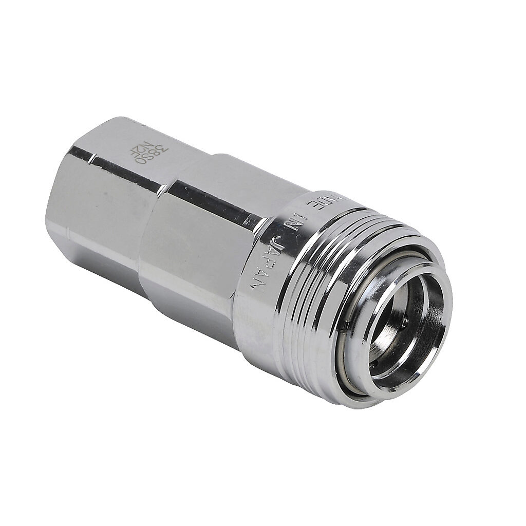 HC38-14F-B - NITRA pneumatic quick disconnect fitting, automatic coupling, chrome-plated steel body, (1) 1/4in female NPT to (1) 3/8in industrial interchange.