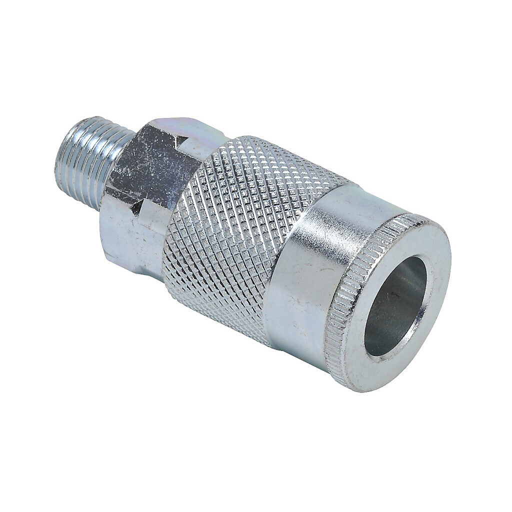 HC38-14M-A - NITRA pneumatic quick disconnect fitting, coupling, steel body, (1) 1/4in male NPT to (1) 3/8in industrial interchange.