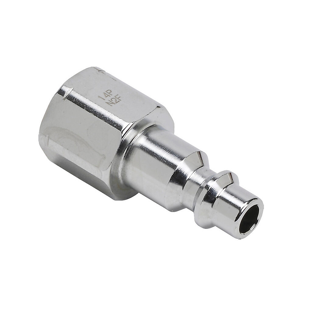 HCP14-14F-M - NITRA pneumatic quick disconnect fitting, coupling plug, chrome-plated steel body, (1) 1/4in female NPT to (1) 1/4in industrial interchange.