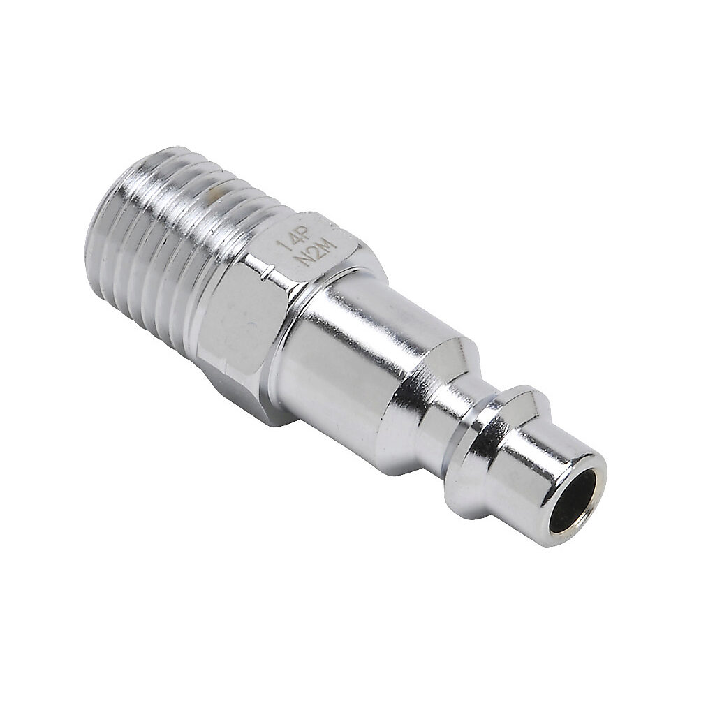 HCP14-14M-M - NITRA pneumatic quick disconnect fitting, coupling plug, chrome-plated steel body, (1) 1/4in male NPT to (1) 1/4in industrial interchange.