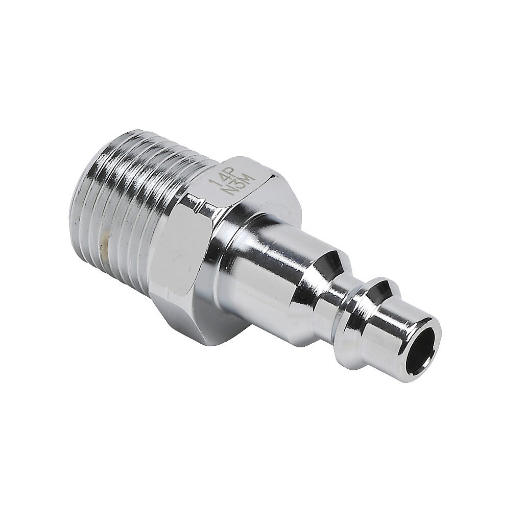 HCP14-38M-M - NITRA pneumatic quick disconnect fitting, coupling plug, chrome-plated steel body, (1) 3/8in male NPT to (1) 1/4in industrial interchange.
