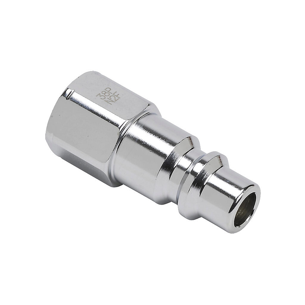 HCP38-14F-M - NITRA pneumatic quick disconnect fitting, coupling plug, chrome-plated steel body, (1) 1/4in female NPT to (1) 3/8in industrial interchange.
