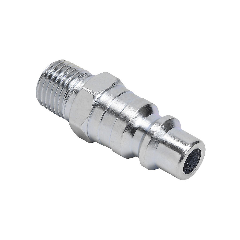 HCP38-14M-J - NITRA pneumatic quick disconnect fitting, coupling plug, steel body, (1) 1/4in male NPT to (1) 3/8in industrial interchange.