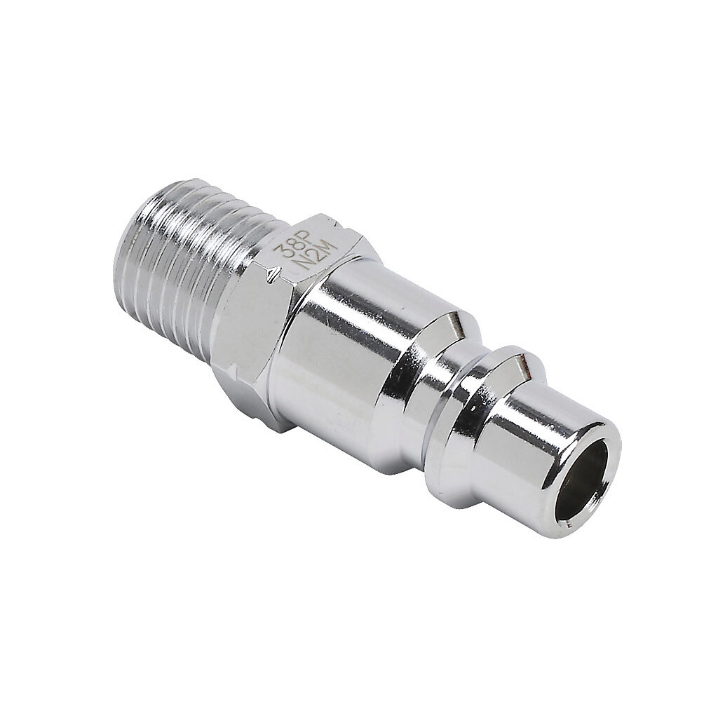 HCP38-14M-M - NITRA pneumatic quick disconnect fitting, coupling plug, chrome-plated steel body, (1) 1/4in male NPT to (1) 3/8in industrial interchange.