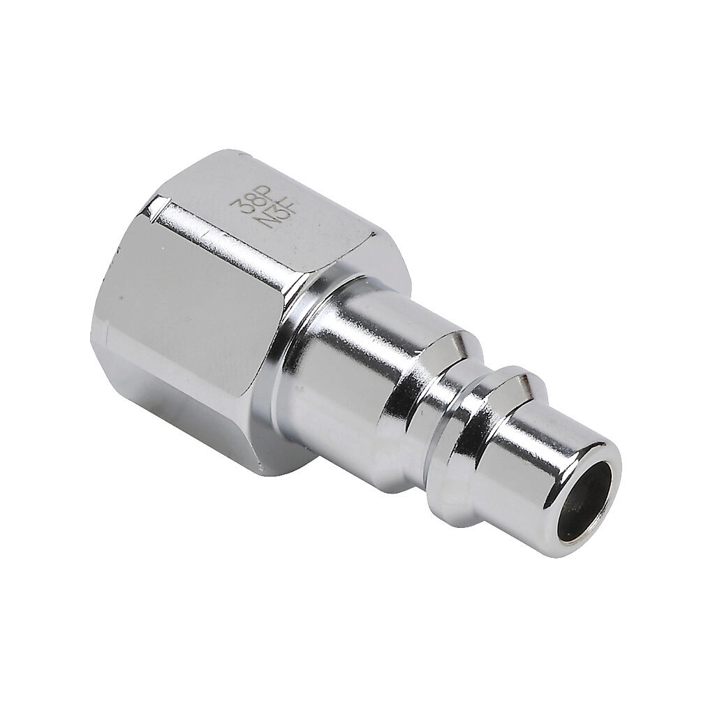 HCP38-38F-M - NITRA pneumatic quick disconnect fitting, coupling plug, chrome-plated steel body, (1) 3/8in female NPT to (1) 3/8in industrial interchange.