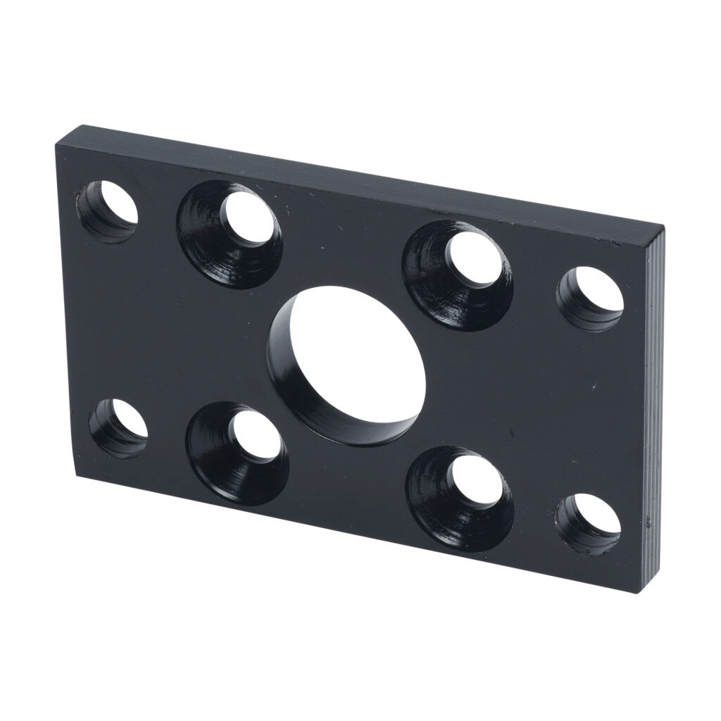 HDM-1201 - Peninsular flange mount plate, steel. For use with 1-1/2in bore x 5/8in rod hydraulic NFPA cylinders. Mounting hardware included.