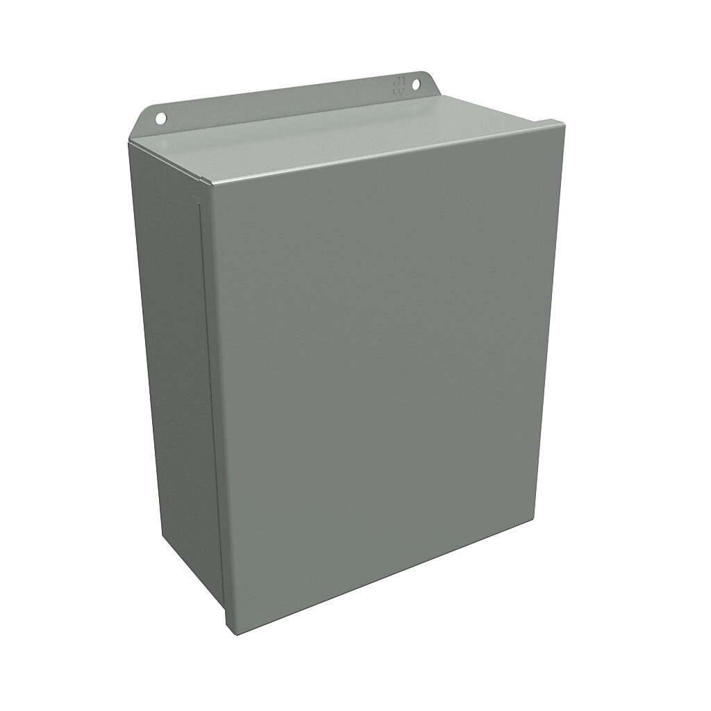HJ12105HLP - Hammond enclosure, NEMA 3R/4/12/13, 12 x 10 x 5in (HxWxD), wall mount, carbon steel, ANSI 61 gray, powder coat finish, single-door, stainless steel clamps.