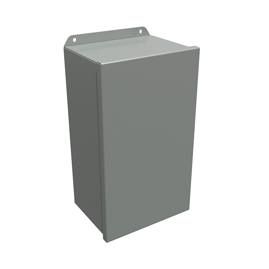HJ1486HLP - Hammond enclosure, NEMA 3R/4/12/13, 14 x 8 x 6in (HxWxD), wall mount, carbon steel, ANSI 61 gray, powder coat finish, single-door, stainless steel clamps.