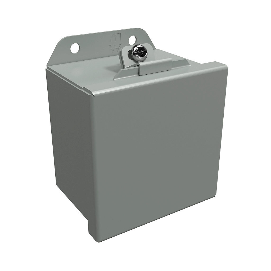 HJ443LP - Hammond enclosure, NEMA 3R/4/12/13, 4 x 4 x 3in (HxWxD), wall mount, carbon steel, ANSI 61 gray, powder coat finish, lift-off cover, stainless steel clamps.