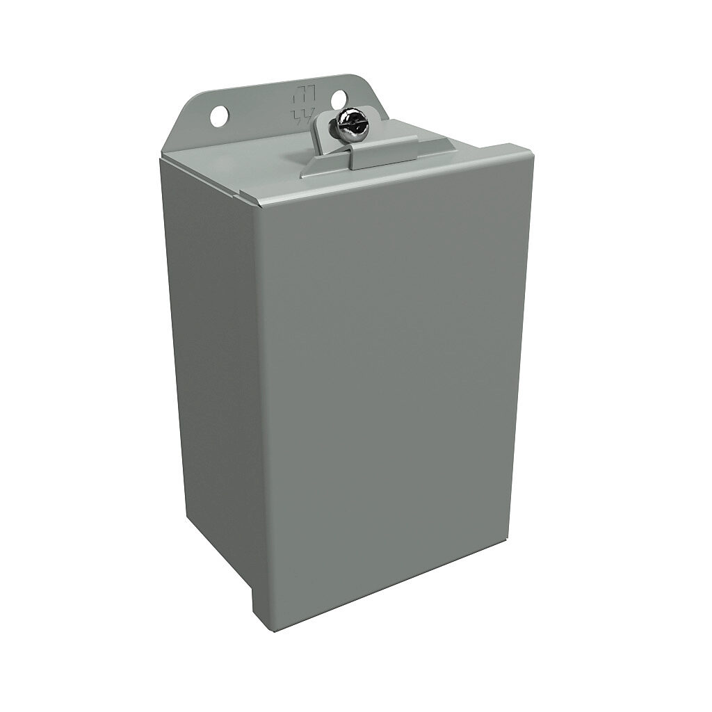 HJ643LP - Hammond enclosure, NEMA 3R/4/12/13, 6 x 4 x 3in (HxWxD), wall mount, carbon steel, ANSI 61 gray, powder coat finish, lift-off cover, stainless steel clamps.