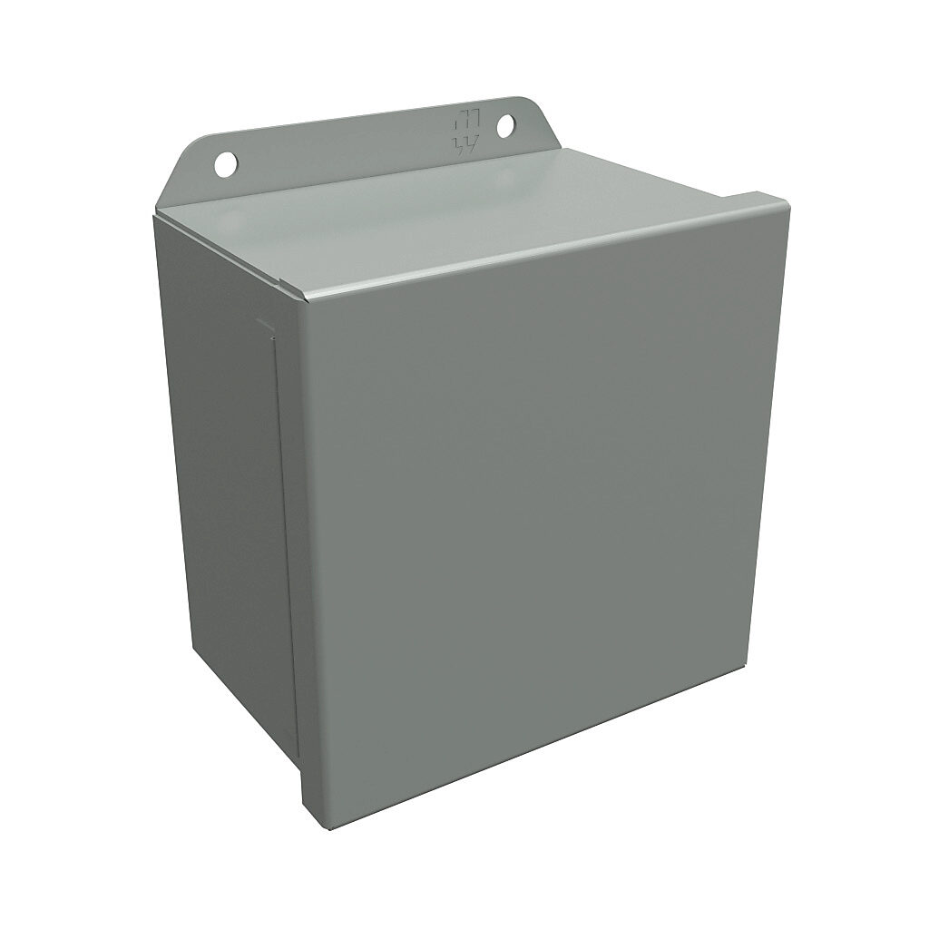 HJ664HLP - Hammond enclosure, NEMA 3R/4/12/13, 6 x 6 x 4in (HxWxD), wall mount, carbon steel, ANSI 61 gray, powder coat finish, single-door, stainless steel clamps.