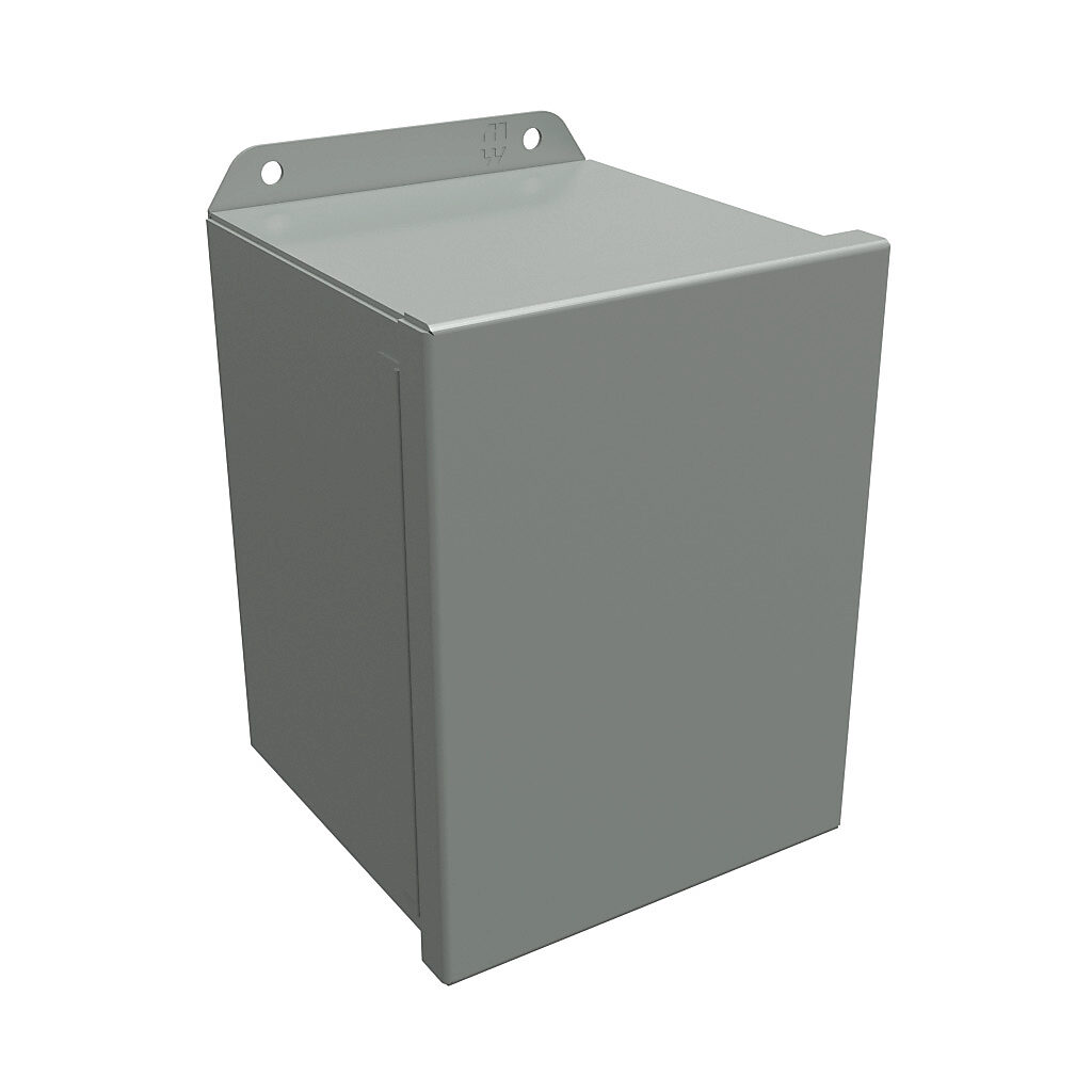 HJ866HLP - Hammond enclosure, NEMA 3R/4/12/13, 8 x 6 x 6in (HxWxD), wall mount, carbon steel, ANSI 61 gray, powder coat finish, single-door, stainless steel clamps.