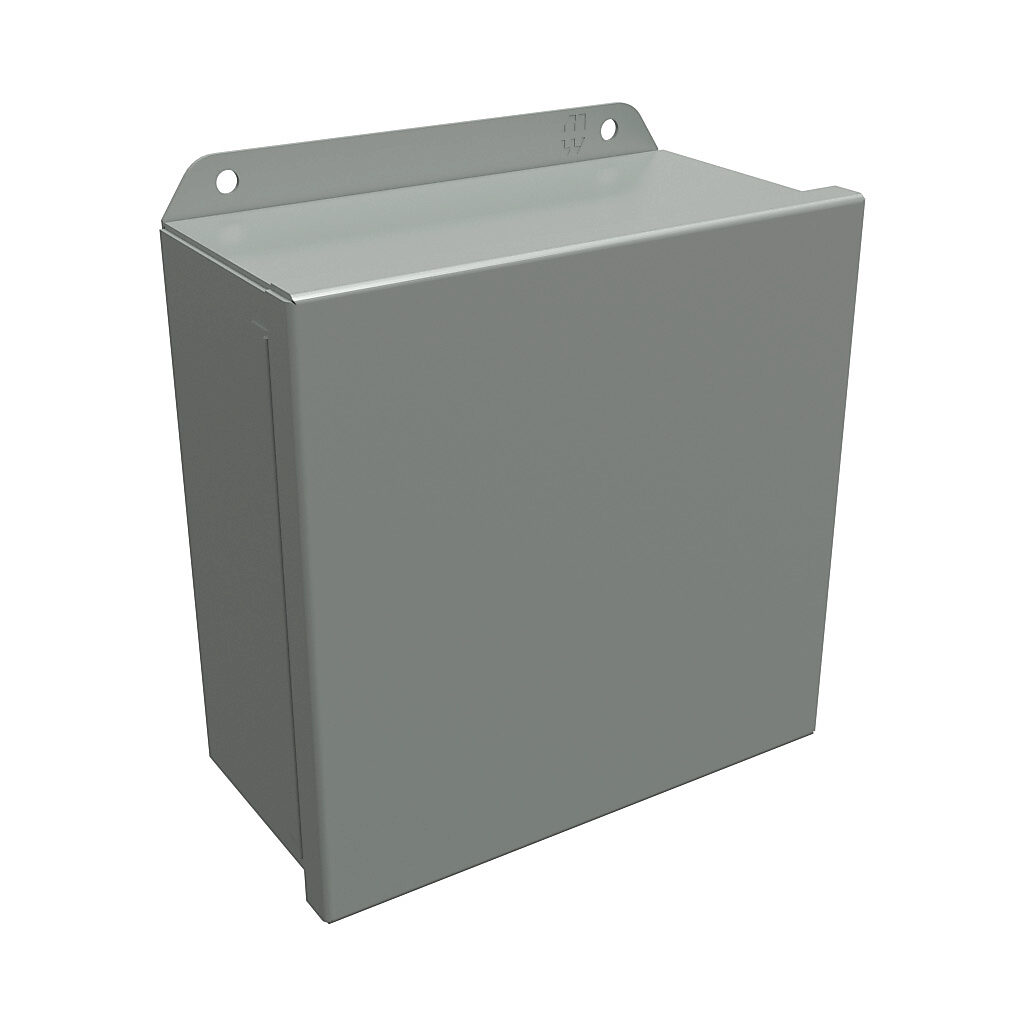 HJ884HLP - Hammond enclosure, NEMA 3R/4/12/13, 8 x 8 x 4in (HxWxD), wall mount, carbon steel, ANSI 61 gray, powder coat finish, single-door, stainless steel clamps.