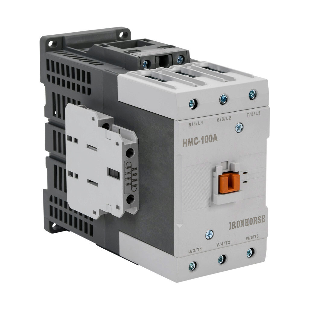HMC-100A30-22-DL - IronHorse IEC contactor, 100A, (3) N.O. power poles, (2) N.O./(2) N.C. auxiliary contacts, 24 VDC coil voltage.