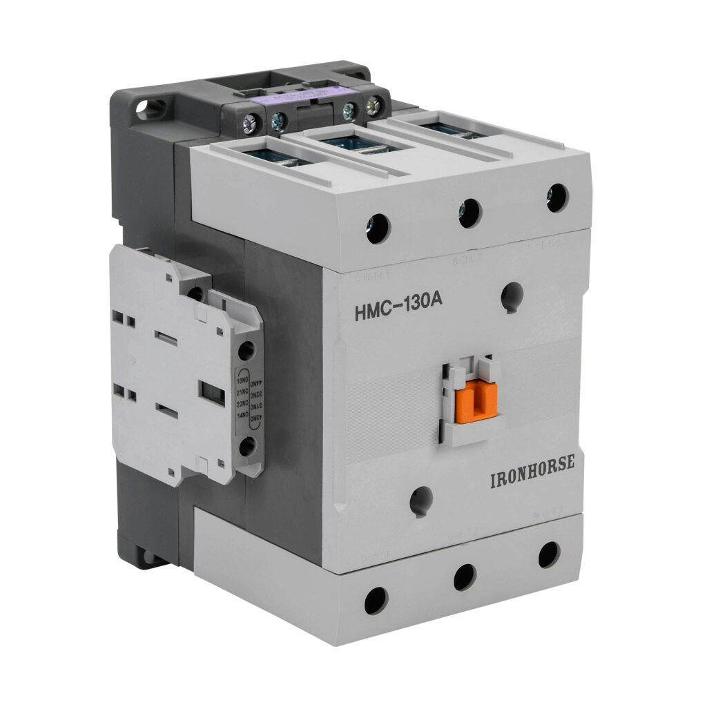 HMC-130A30-22-GL - IronHorse IEC contactor, 130A, (3) N.O. power poles, (2) N.O./(2) N.C. auxiliary contacts, 24-48 VAC (50/60Hz)/24-48 VDC coil voltage, low consumption electronic.