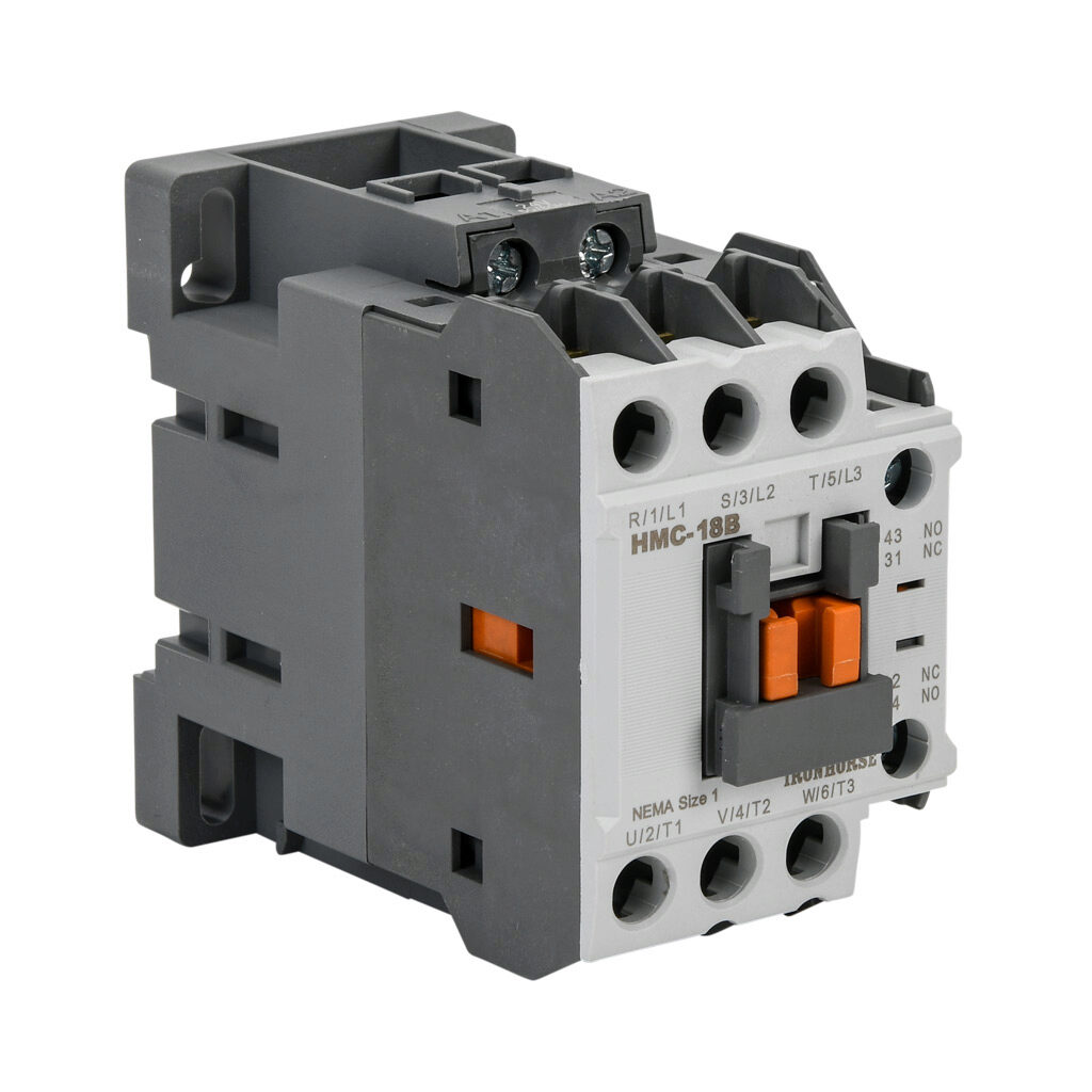 HMC-18B30-11-BS - IronHorse IEC contactor, 18A, (3) N.O. power poles, (1) N.O./(1) N.C. auxiliary contacts, 24 VAC (50/60Hz) coil voltage.