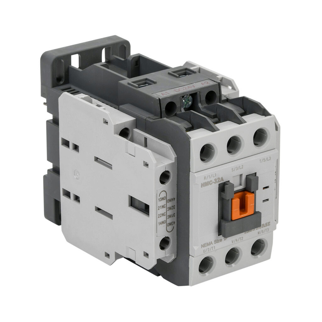 HMC-32A30-22-DS - IronHorse IEC contactor, 32A, (3) N.O. power poles, (2) N.O./(2) N.C. auxiliary contacts, 24 VDC coil voltage.