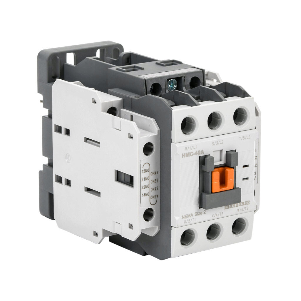 HMC-40A30-22-DS - IronHorse IEC contactor, 40A, (3) N.O. power poles, (2) N.O./(2) N.C. auxiliary contacts, 24 VDC coil voltage.
