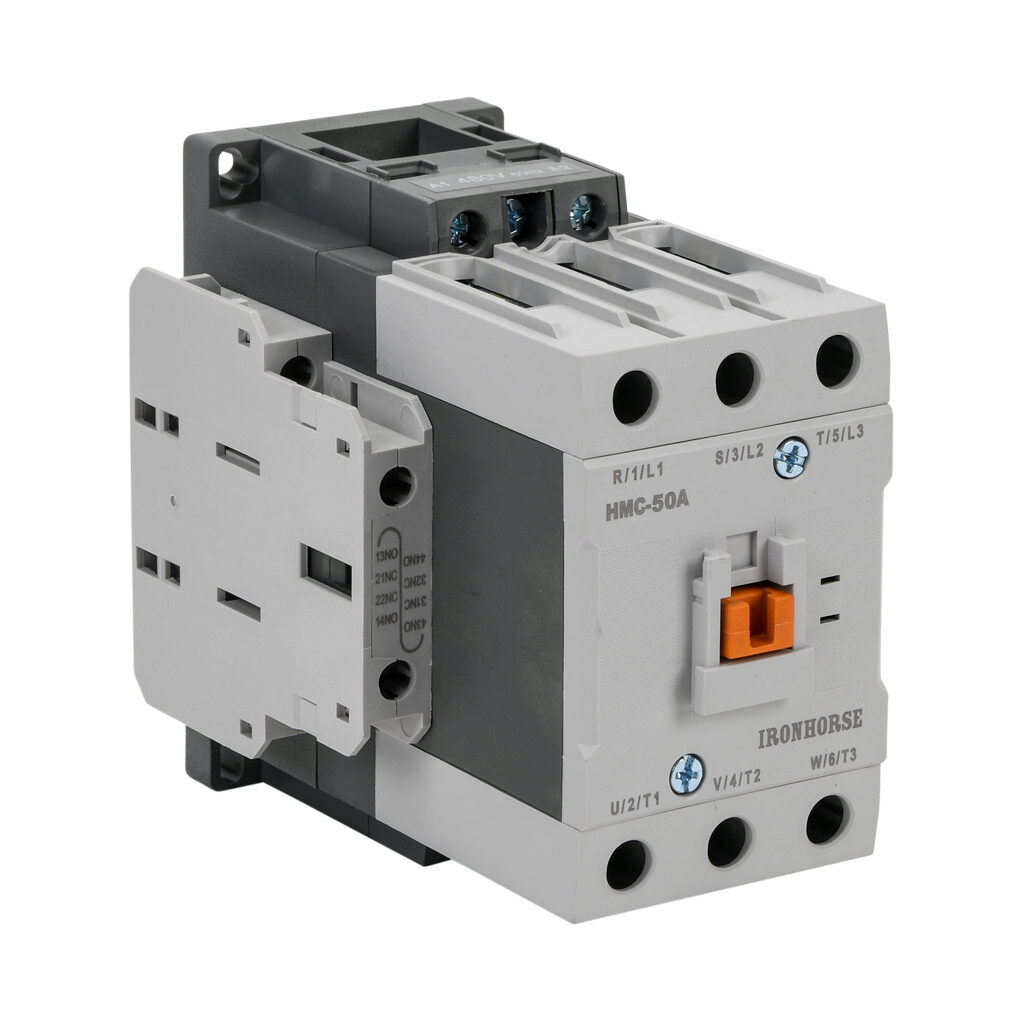 HMC-50A30-22-EL - IronHorse IEC contactor, 50A, (3) N.O. power poles, (2) N.O./(2) N.C. auxiliary contacts, 480 VAC (60Hz) coil voltage.