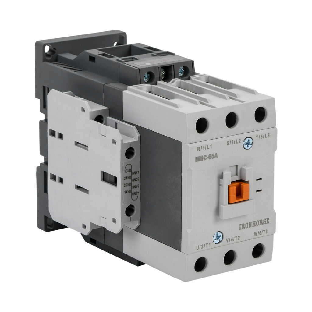 HMC-65A30-22-DL - IronHorse IEC contactor, 65A, (3) N.O. power poles, (2) N.O./(2) N.C. auxiliary contacts, 24 VDC coil voltage.