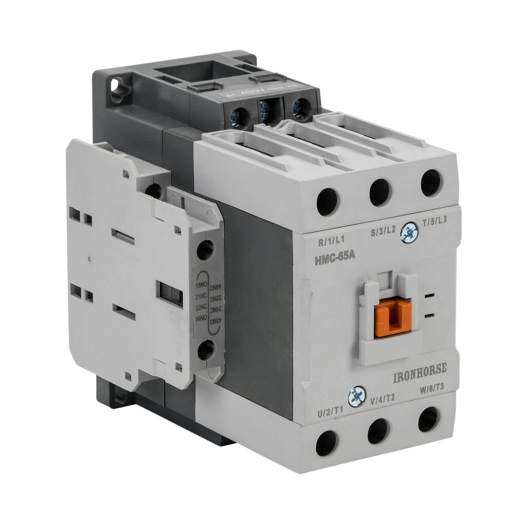 HMC-65A30-22-EL - IronHorse IEC contactor, 65A, (3) N.O. power poles, (2) N.O./(2) N.C. auxiliary contacts, 480 VAC (60Hz) coil voltage.