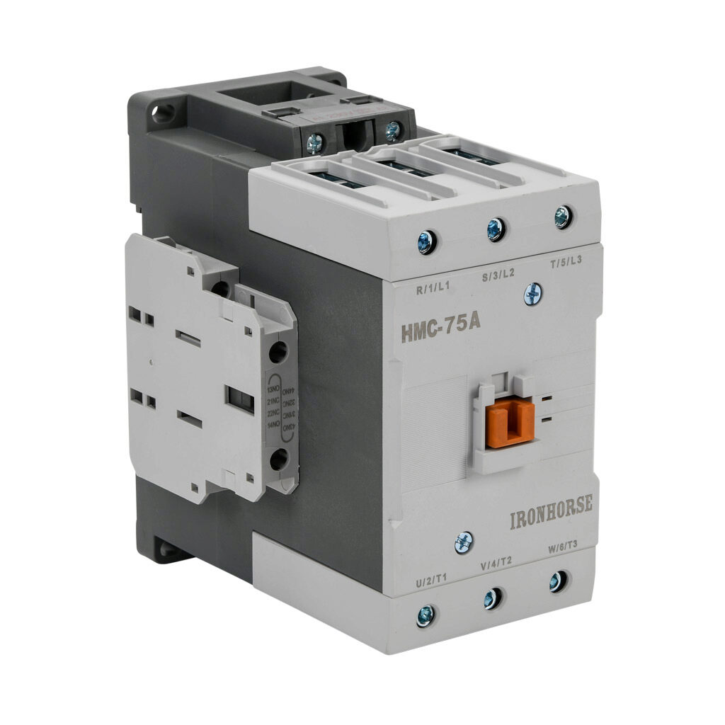 HMC-75A30-22-CL - IronHorse IEC contactor, 75A, (3) N.O. power poles, (2) N.O./(2) N.C. auxiliary contacts, 230 VAC (50/60Hz) coil voltage.