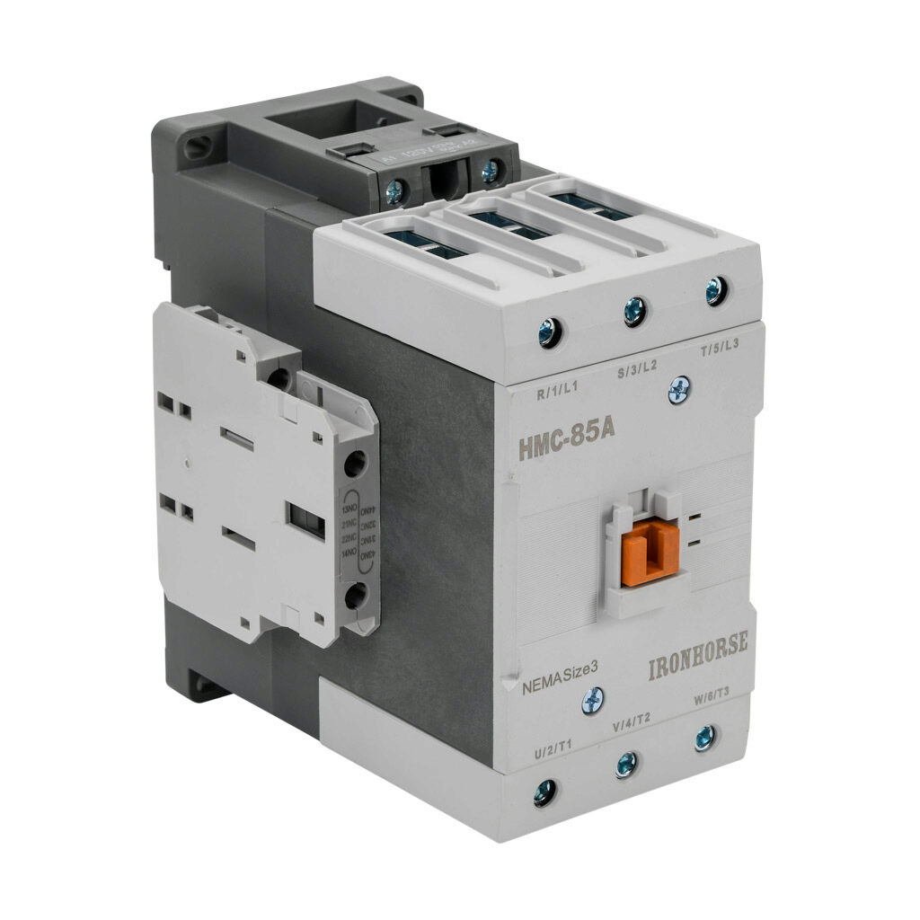 HMC-85A30-22-AL - IronHorse IEC contactor, 85A, (3) N.O. power poles, (2) N.O./(2) N.C. auxiliary contacts, 120 VAC (50/60Hz) coil voltage.
