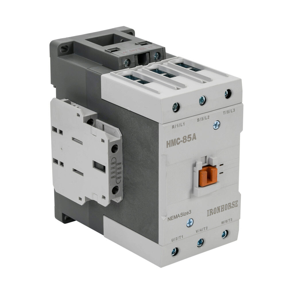 HMC-85A30-22-BL - IronHorse IEC contactor, 85A, (3) N.O. power poles, (2) N.O./(2) N.C. auxiliary contacts, 24 VAC (50/60Hz) coil voltage.