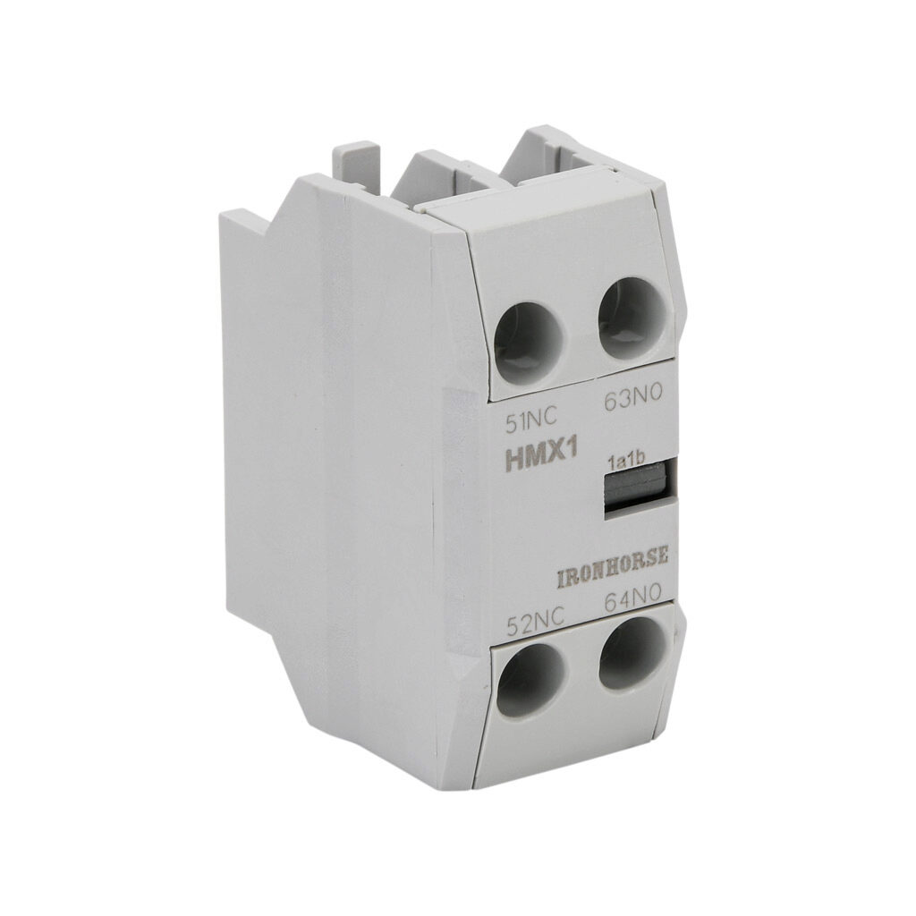 HMX1-AUX11-F - IronHorse field installable auxiliary contact, front mount, (1) N.O./(1) N.C. contact(s), 6A @ 120 VAC/0.55A @ 120 VDC, screw terminal. For use with HMC-9 to HMC-150 contactors.