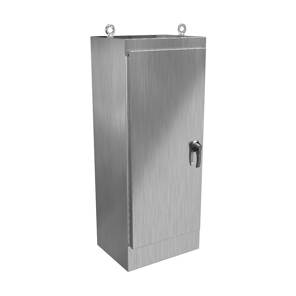 HN4FS602418S16 - Hammond enclosure, NEMA 3R/4/4X/12/13, 60 x 24 x 18in (HxWxD), freestanding, 316 stainless steel, #4 brush finish, single-door, 3-point 316 stainless steel padlocking handle.