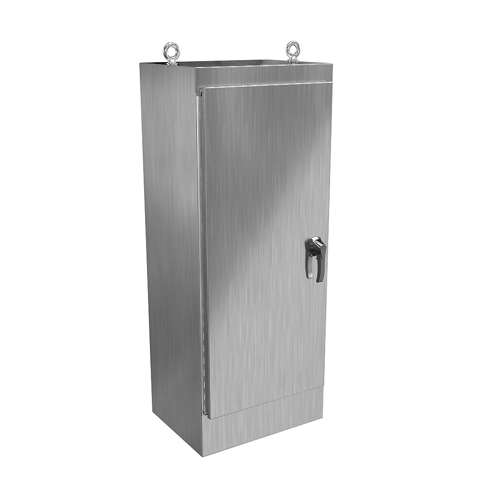 HN4FS602418SS - Hammond enclosure, NEMA 3R/4/4X/12/13, 60 x 24 x 18in (HxWxD), freestanding, 304 stainless steel, #4 brush finish, single-door, 3-point 316 stainless steel padlocking handle.