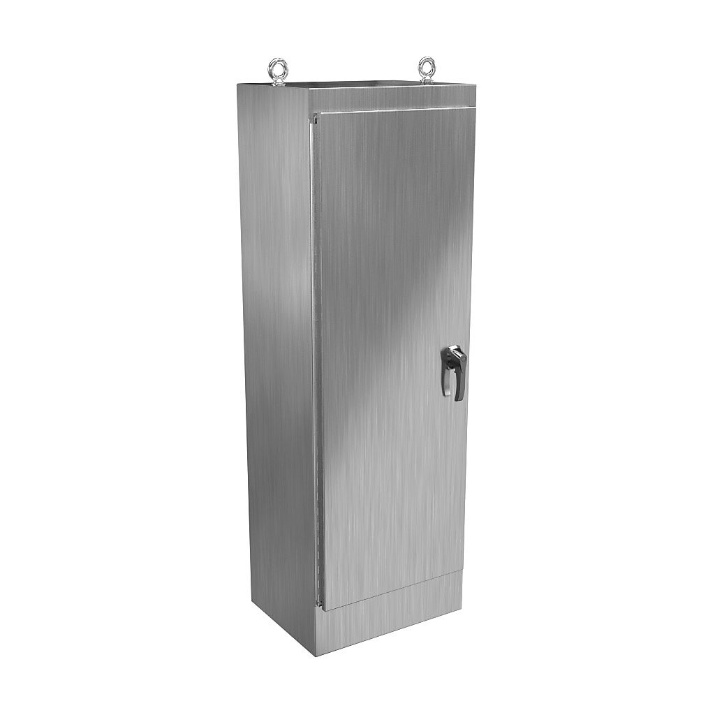 HN4FS722418S16 - Hammond enclosure, NEMA 3R/4/4X/12/13, 72 x 24 x 18in (HxWxD), freestanding, 316 stainless steel, #4 brush finish, single-door, 3-point 316 stainless steel padlocking handle.