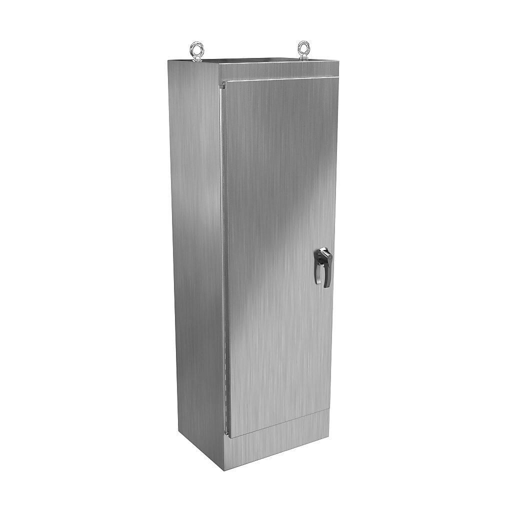 HN4FS722418SS - Hammond enclosure, NEMA 3R/4/4X/12/13, 72 x 24 x 18in (HxWxD), freestanding, 304 stainless steel, #4 brush finish, single-door, 3-point 316 stainless steel padlocking handle.